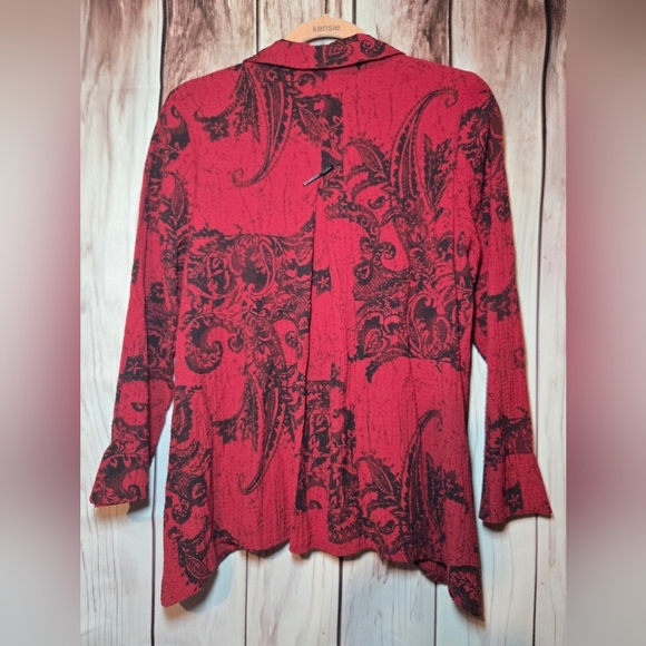 Habitat Red And Black Paisley Textured Button Blouse Asymmetrical Hem Size Med - Picture 6 of 9